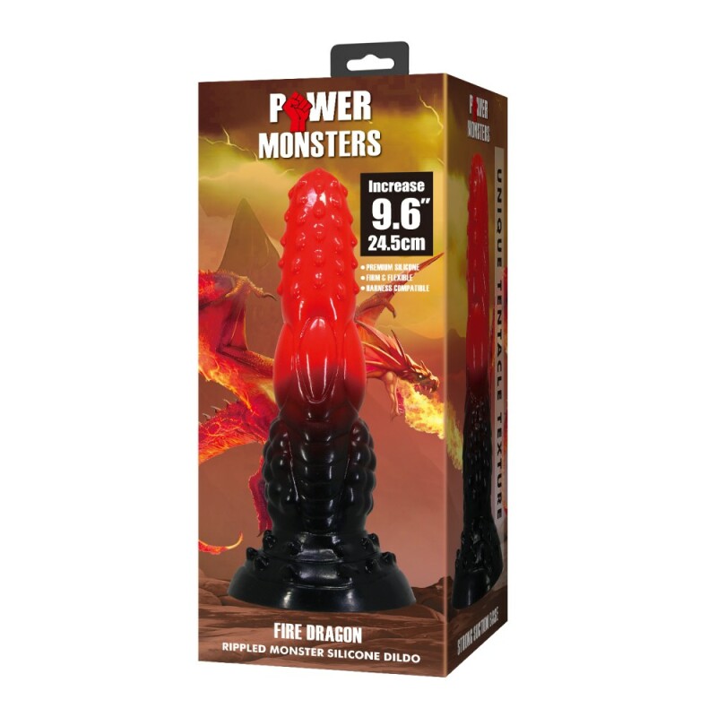 Фалоімітатор-гігант фантастичний Power Monsters Fire Dragon на присосці, градієнт чорно-червоний, 24.5 х 5.5 см - Изображение 8