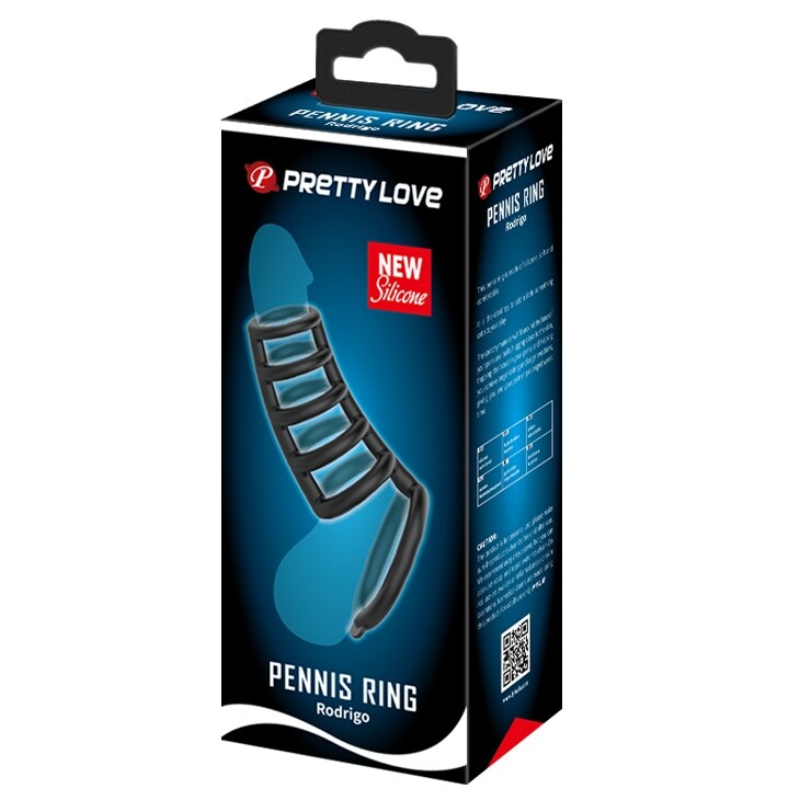 Насадка на пеніс Pretty Love Rodrigo з шести кілець, чорна, 10 х 3.8 см - Изображение 9