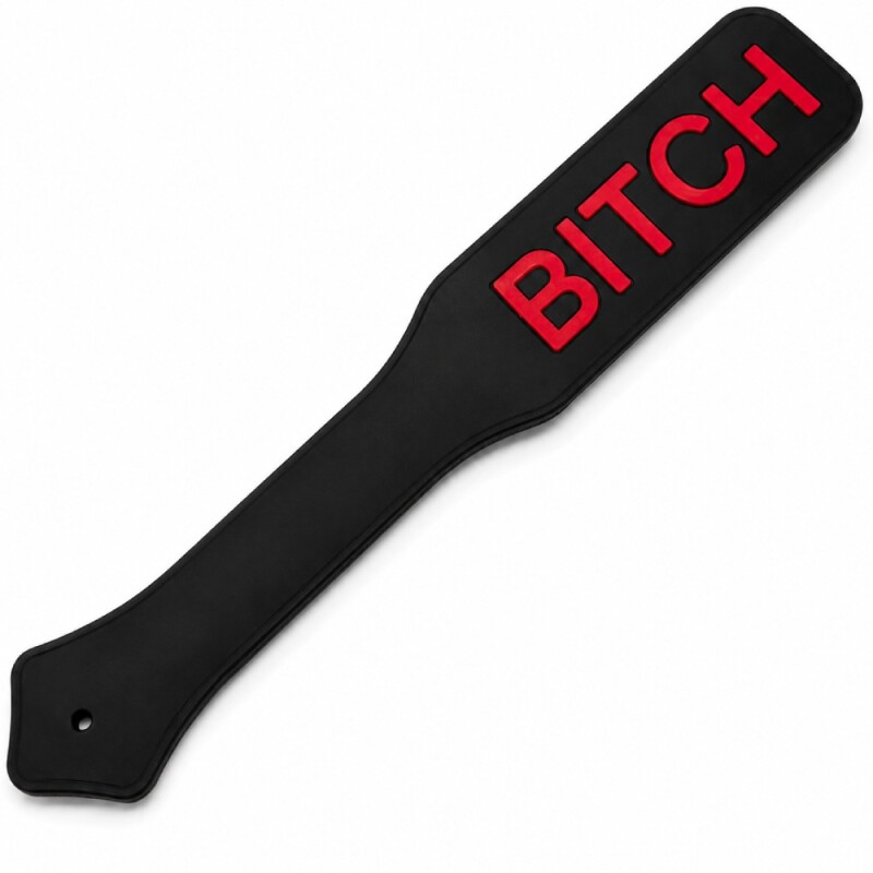 Паддл силіконовий DS Fetish з червоним надписом BITCH, чорний