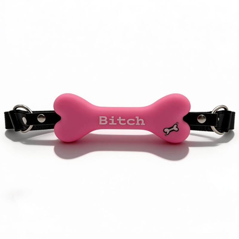 Кляп у вигляді кістки DS Fetish з надписом BITCH, рожевий - Зображення 2