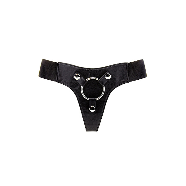 Трусики для страпона REALROCK Elastic Harness з кільцем, шкірячі, чорні, One Size - Изображение 3