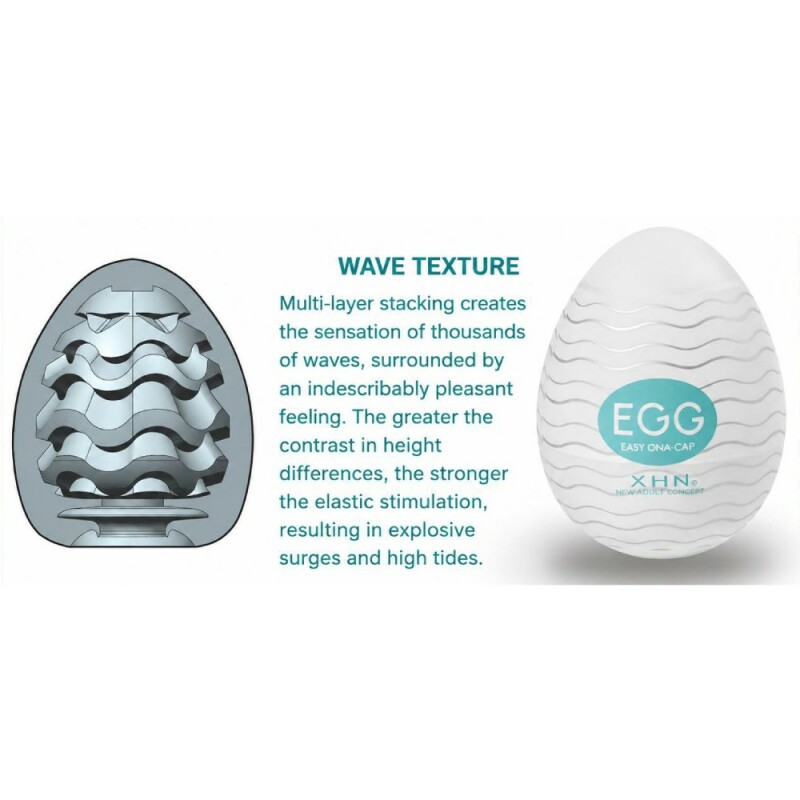 Мастурбатор яйце з рельєфом XHN WAVE Egg Easy Ona-Cap, білий, 6.8 х 5.2 см - Изображение 6