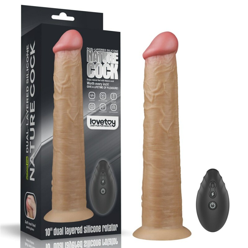 Вібратор з пультом Lovetoy Nature Cock з ротацією, на присосці, бежевий, 25.3 х 4.5 см