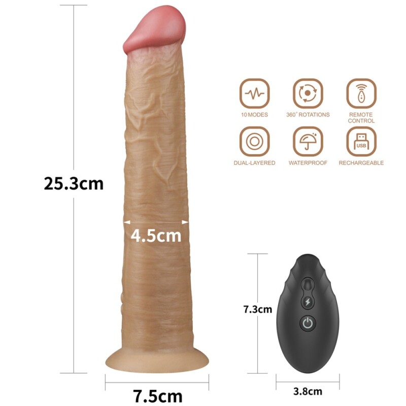 Вібратор з пультом Lovetoy Nature Cock з ротацією, на присосці, бежевий, 25.3 х 4.5 см - Изображение 2