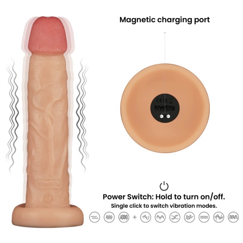 Вібратор-гігант реалістичний Lovetoy Power Basics Cock на присосці, бежевий, 26.2 х 5 см - Изображение 2