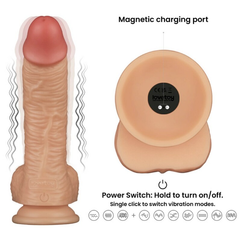 Вібратор реалістичний Lovetoy Power Basics Cock на присосці, бежевий, 22 х 4.5 см - Изображение 2