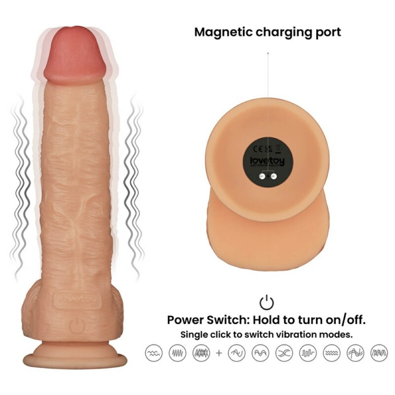 Вібратор реалістичний Lovetoy Power Basics Cock на присосці, бежевий, 23.6 х 5.1 см - Зображення 2