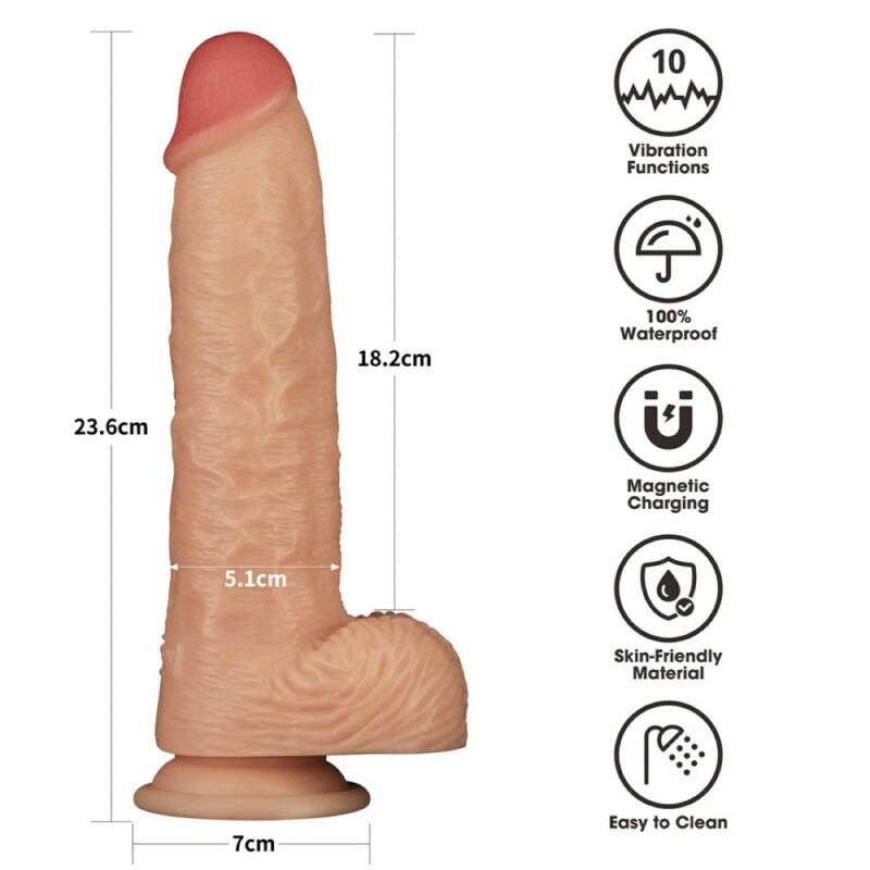 Вібратор реалістичний Lovetoy Power Basics Cock на присосці, бежевий, 23.6 х 5.1 см - Зображення 3