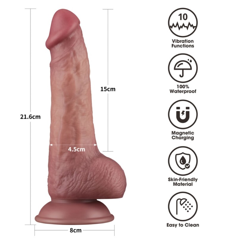 Вібратор із подвійною щільністю Lovetoy Dual Density Power Cock на присосці, бежевий, 21.5 х 4.5 см - Зображення 3