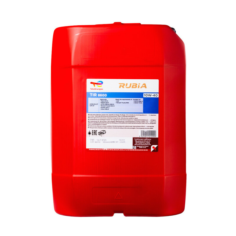 Моторное масло TOTAL RUBIA TIR 8600 10w40 20л. - Зображення 1
