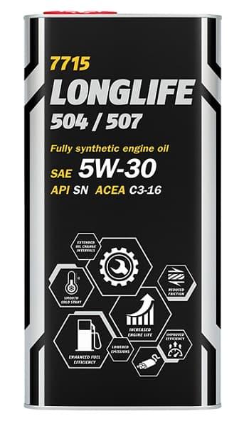 Моторное масло Mannol 7715 Longlife 504/507 5w30 1л SN C3 MB 229.51 VW 504 - Зображення 1