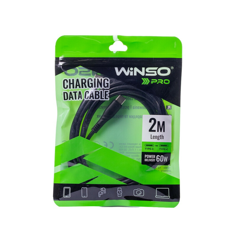 Кабель Winso Pro Type-C to Type-C 60W 2м, PVC, черный, ZIP 221205B (200) - Зображення 3