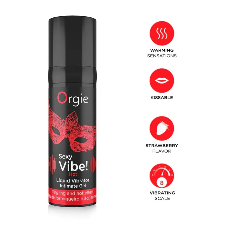 Рідкий вібратор для інтимних зон Orgie Sexy Vibe! Hot із зігріваючим ефектом і смаком полуниці, 15 мл - Зображення 4