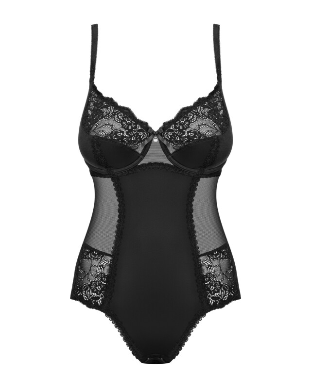 Сексуальне боді Obsessive Amallie, S/M, мереживне, напівпрозоре, чорне - Зображення 7