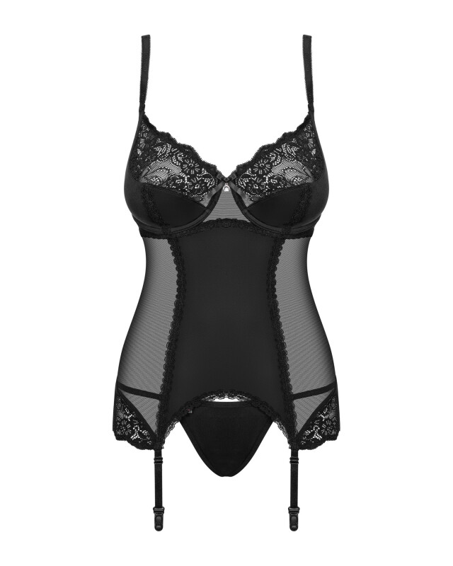 Еротичний корсет Obsessive Amallie L/XL, зі стрінгами, чорний - Изображение 1