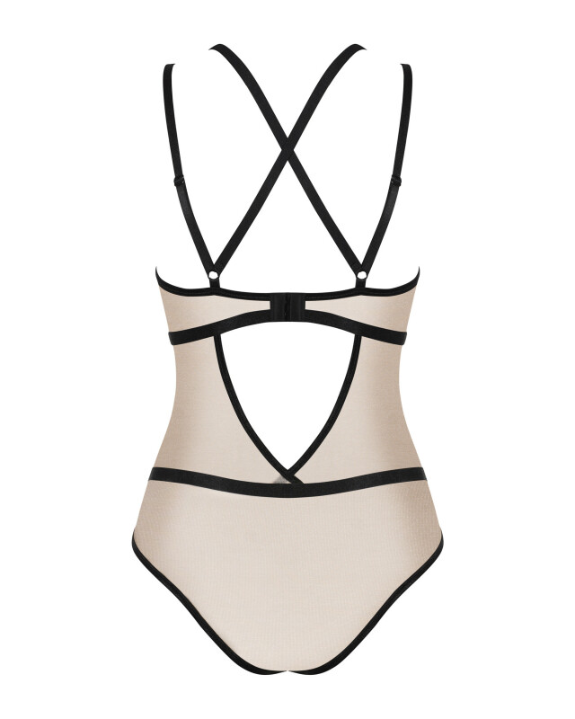 Сексуальне боді з контрастними смугами Obsessive бежеве, L/XL - Изображение 5