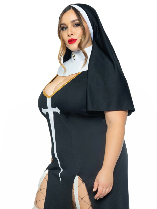 Костюм черниці Leg Avenue, XL/XXL, Sultry Sinner 3 предмети, чорний з білим - Изображение 5
