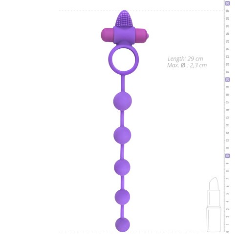 Анальний ланцюжок з ерекційним вібро кільцем Easytoys Triple Pleasure, фіолетовий, 29 см - Зображення 4