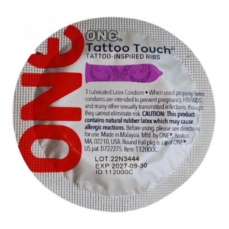 Презервативи латексні One Tattoo Touch фіолетові, 5 шт
