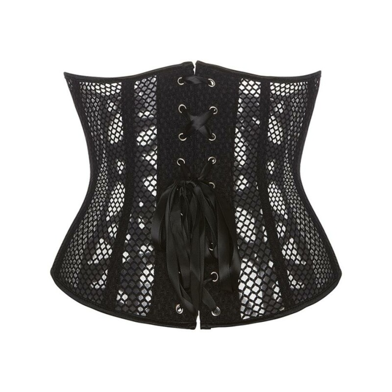 Корсет із сітки з візерунком Star Night Grid Corset, M, з гачками та шнурівкою, з трусиками, чорний - Изображение 1