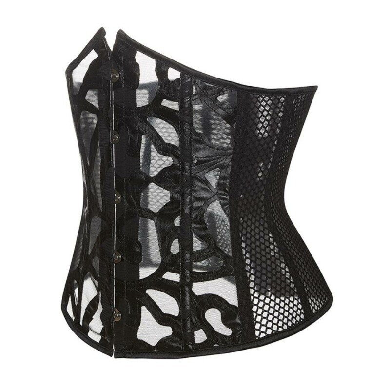 Корсет із сітки з візерунком Star Night Grid Corset, M, з гачками та шнурівкою, з трусиками, чорний - Изображение 2