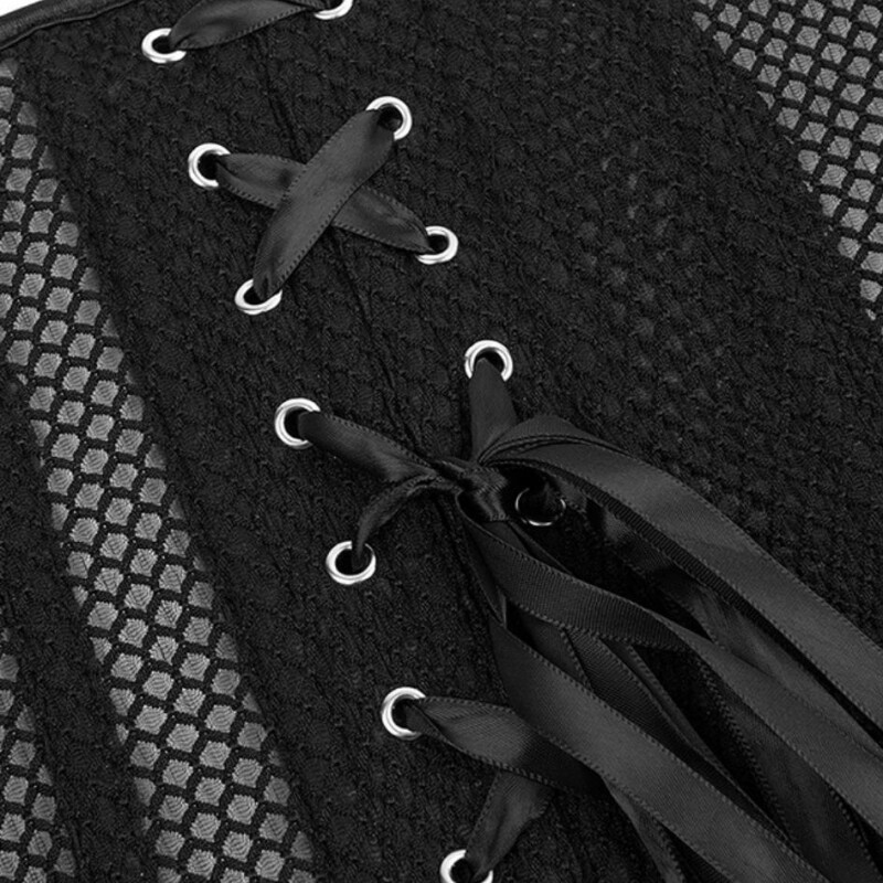 Корсет із сітки з візерунком Star Night Grid Corset, M, з гачками та шнурівкою, з трусиками, чорний - Изображение 3