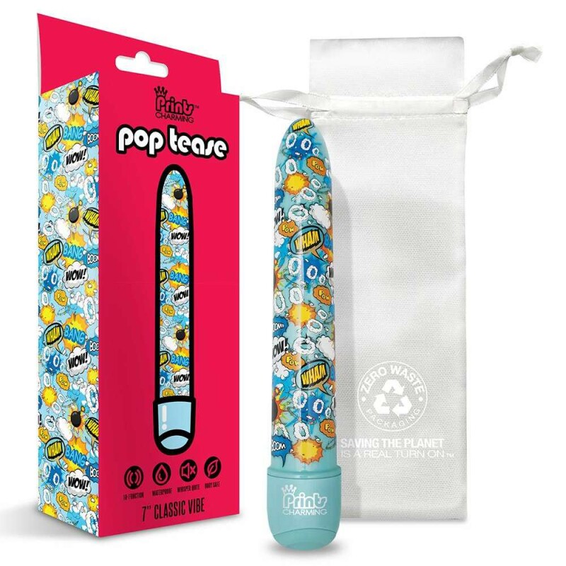 Вібратор Global Novelties Prints Charming Pop Tease з яскравим принтом, блакитний, 17.7 х 2.5 см - Изображение 2