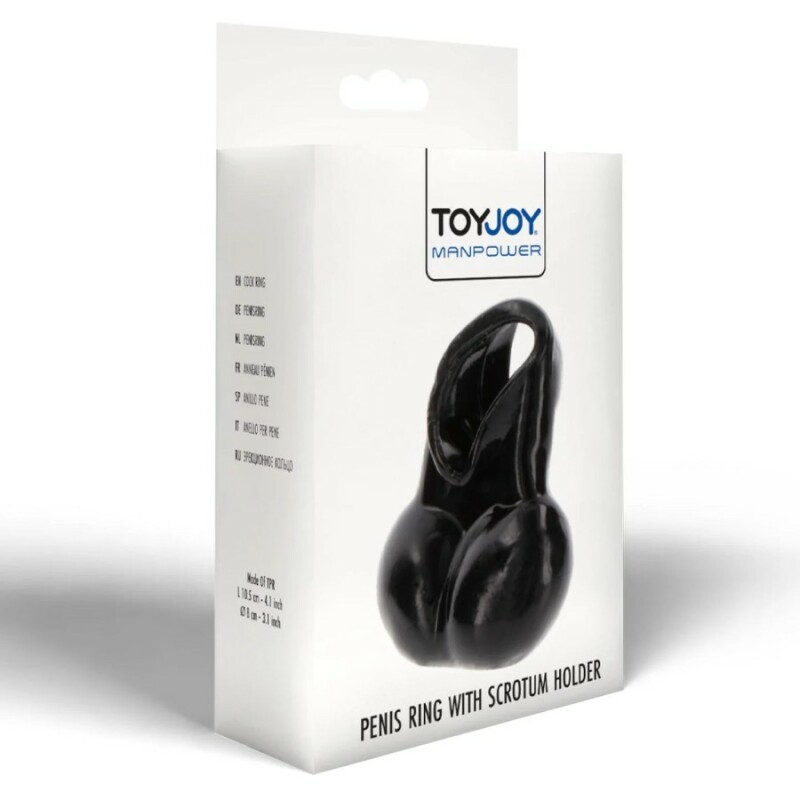 Ерекційне кільце Toy Joy Manpower з мішечком для мошонки, чорне, 10.5 х 4.5 см - Изображение 1