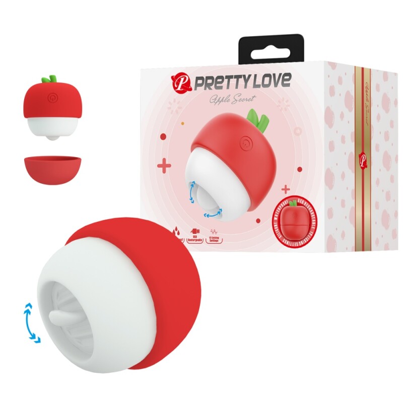 Кліторальний стимулятор Pretty Love Apple Secret з ефектом лизання, біло-червоний, 5.9 х 5.9 см