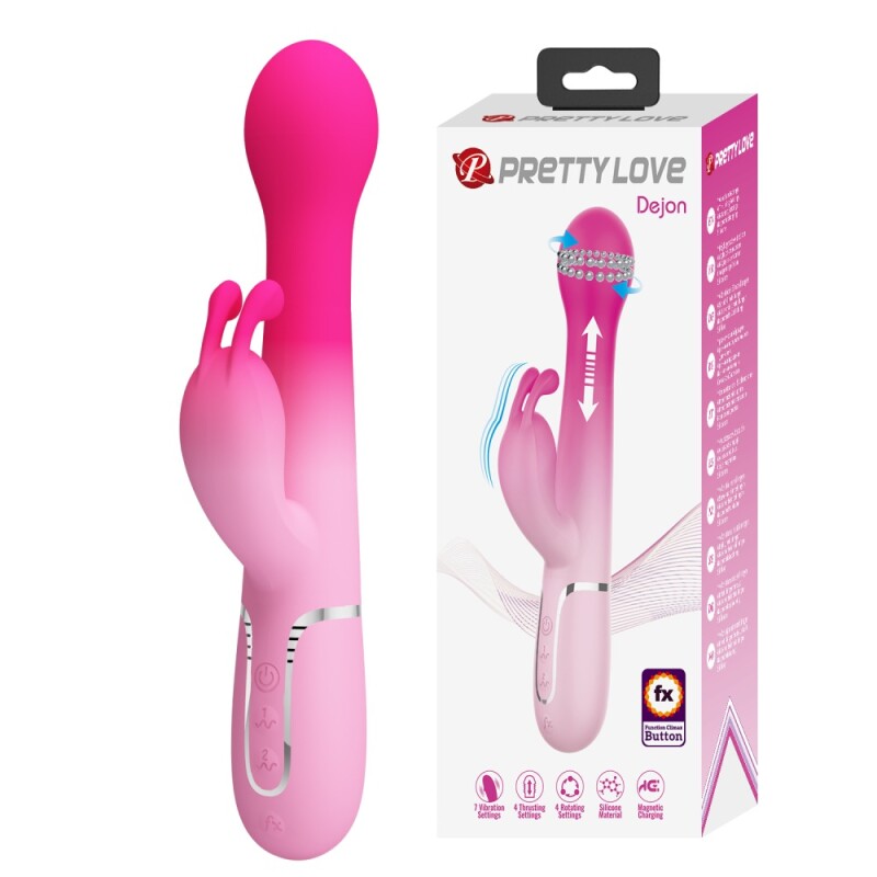 Вібратор-кролик Pretty Love Dejon з ротацією та фрикціями, рожевий, 22.6 х 3.7 см