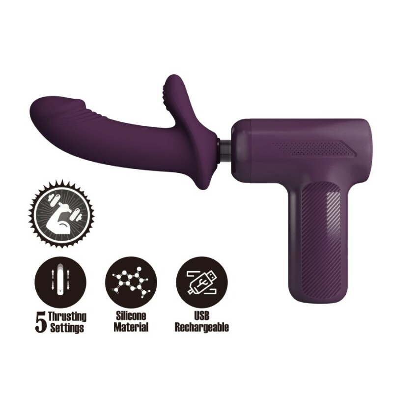 Вібратор-пістолет Pretty Love Massage Gun з фрикціями, фіолетовий, 13.6 х 3.9 см - Изображение 1