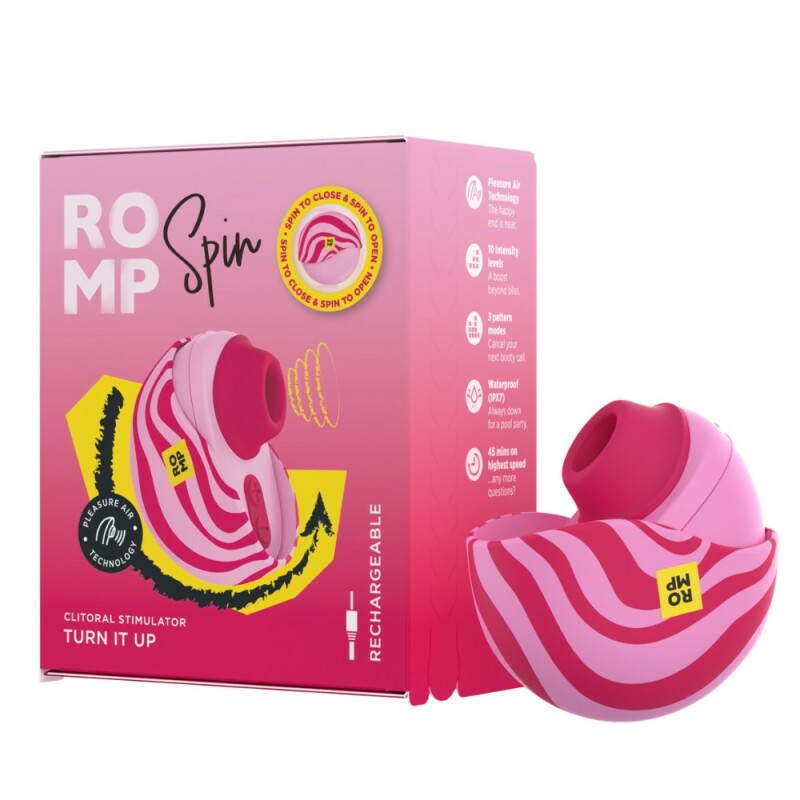 Кліторальний вакуумний стимулятор ROMP Spin в тревел-кейсі, рожевий, 7 × 4,2 × 7 см