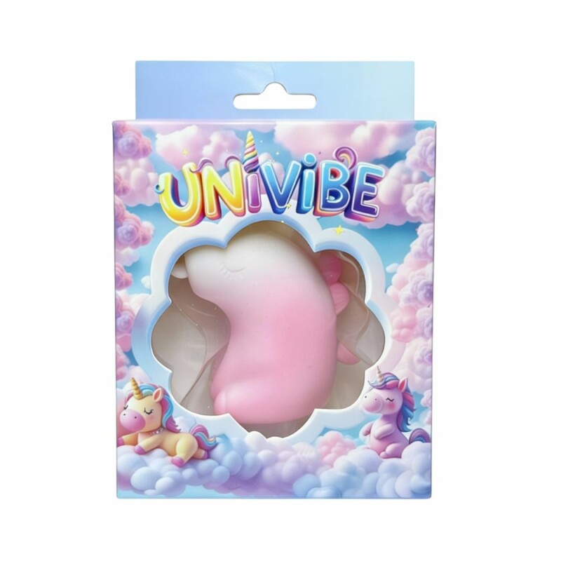 Стимулятор клітора UNIVIBE Єдиноріг з довгим обертовим язичком,градієнт біло-рожевий, 7.5 см - Зображення 1