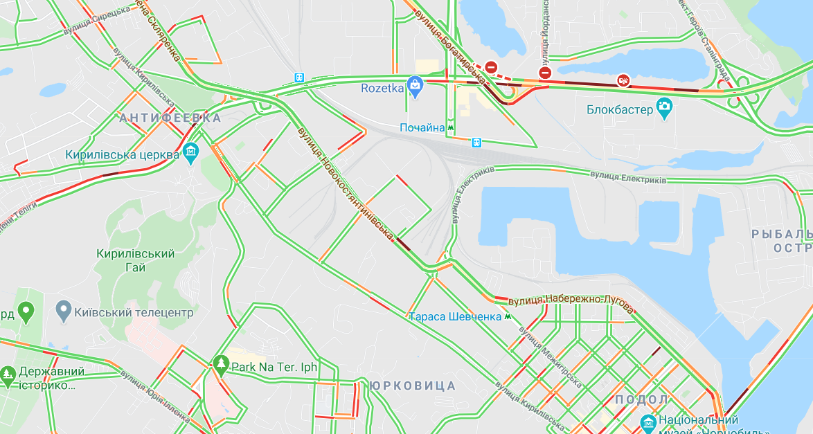 Киев сковали пробки во вторник, 24 марта, КАРТА Новости