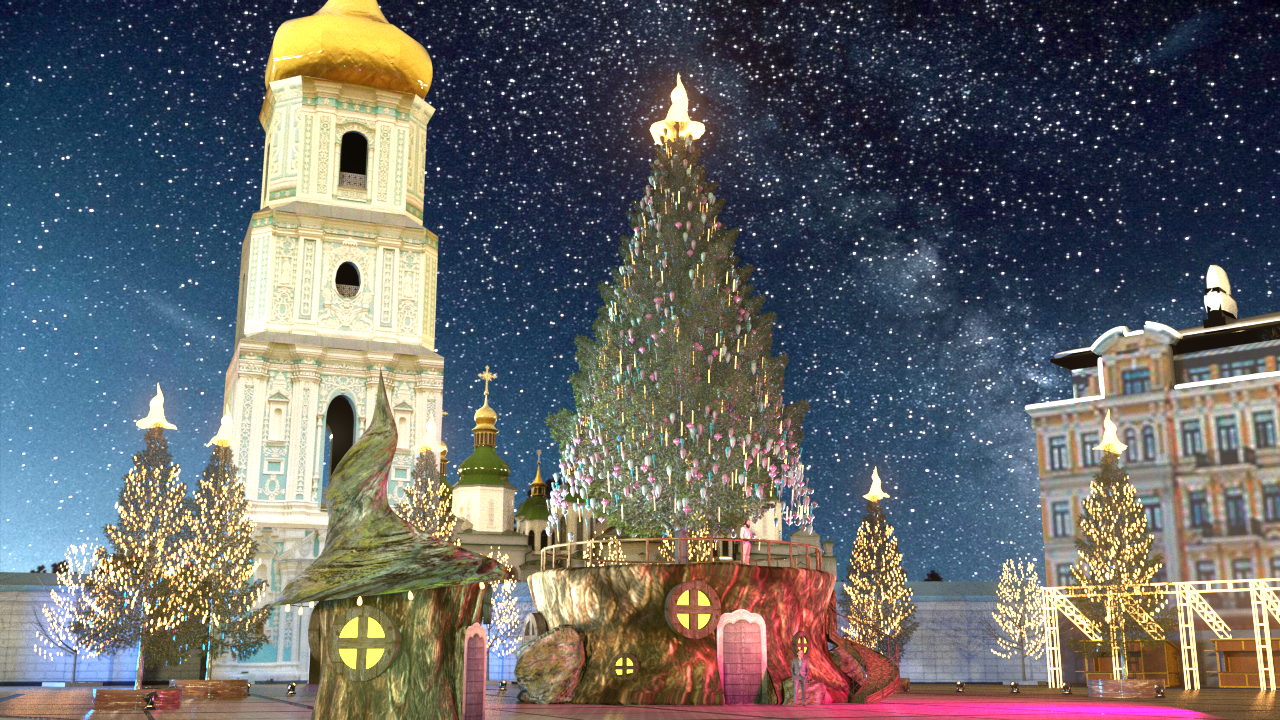 Эскиз елки и новогодних героев, Folk Ukraine