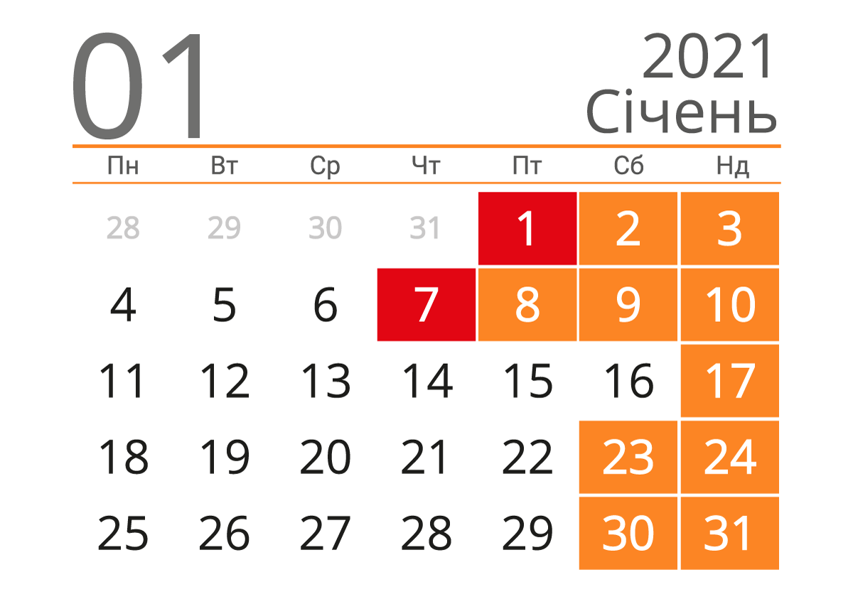 Выходные в январе 2021: когда и сколько будут отдыхать украинцы | Новини