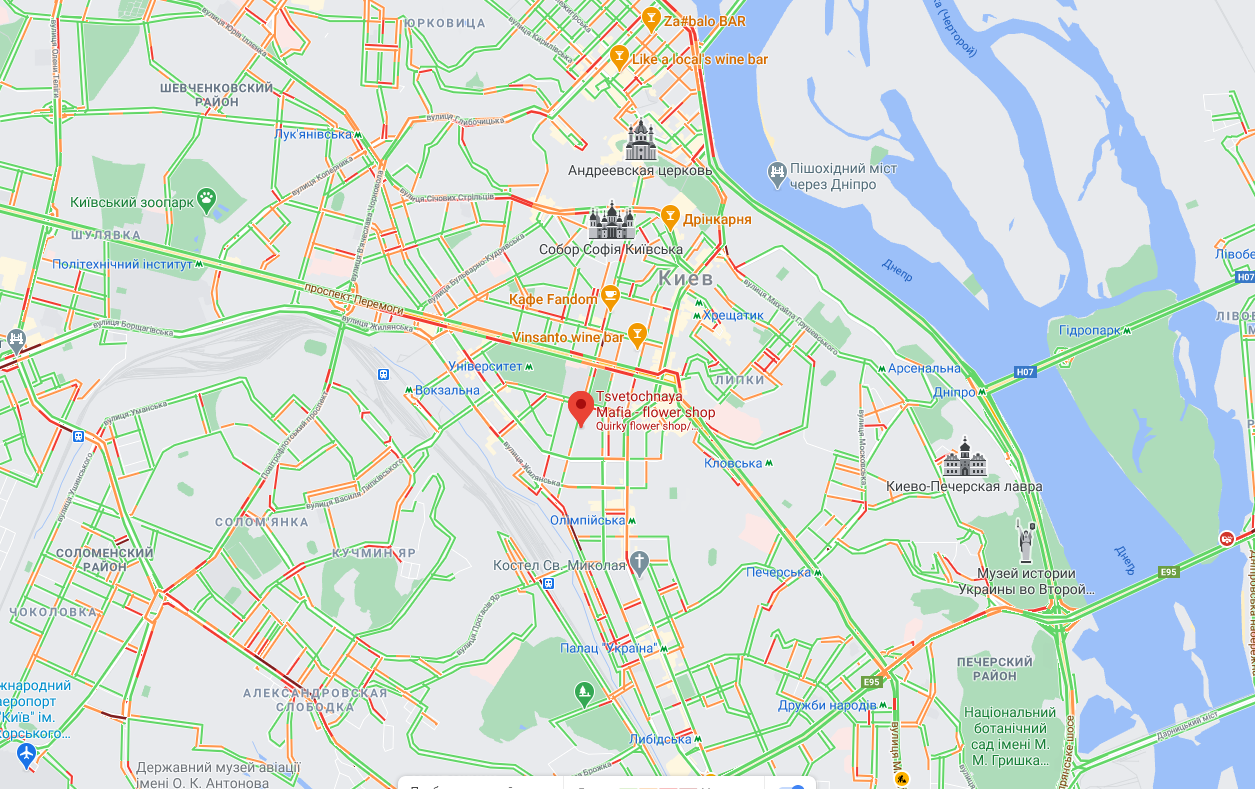Пробки в Киеве, Фото: Google Maps, скриншот