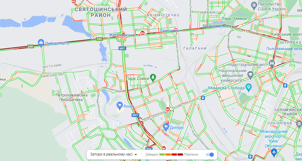 Пробки в Киеве, Фото: Google Maps