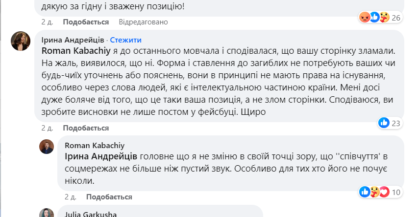 Скріншрти допису Романа Кабачія