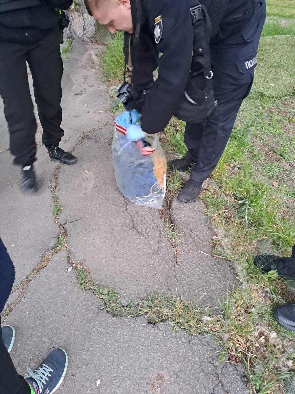 У Києві двірник використав прапор України як мішок для скошеної трави