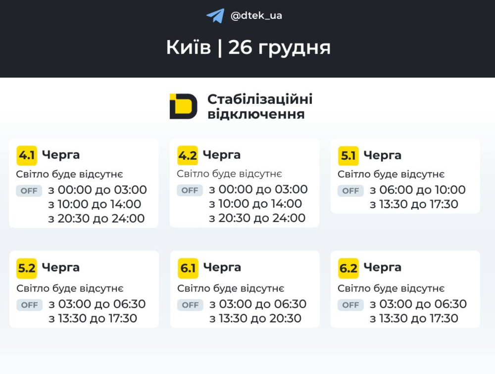 Скріншот графіку відключень