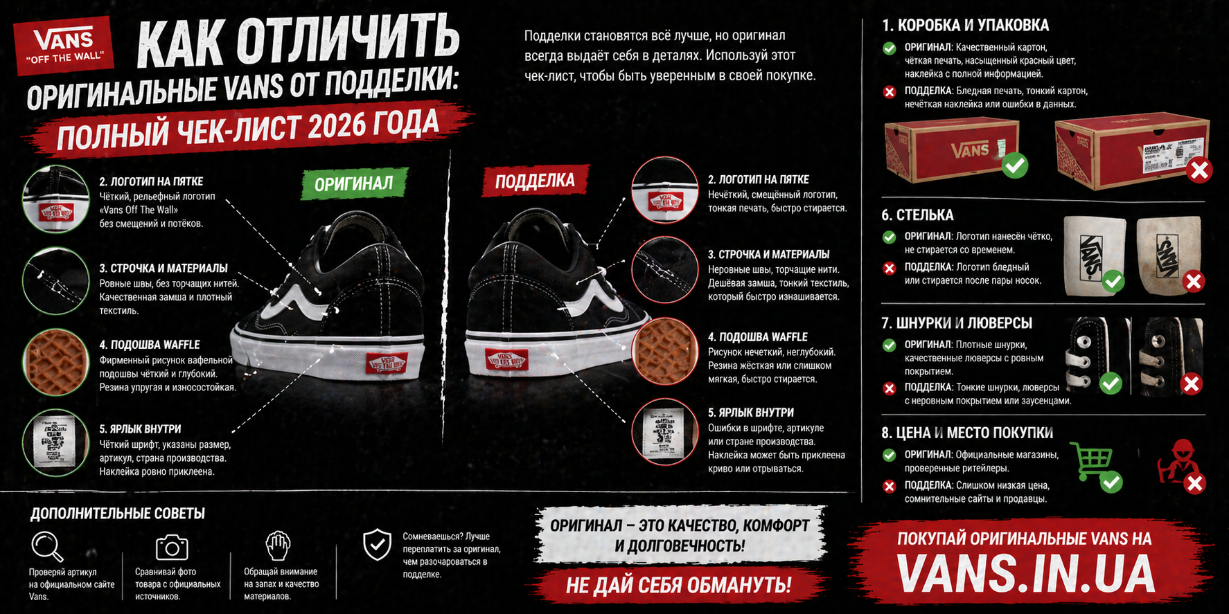 Как отличить оригинальные Vans от подделки: полный чек-лист 2026 года